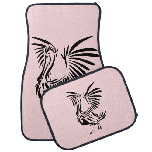 Tribal Pelican Art on Pink Car Floor Mat