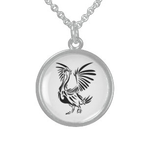 Tribal Pelican Art Sterling Silver Necklace