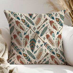Tribal Pillow Native Feathers Rustic Home Decor