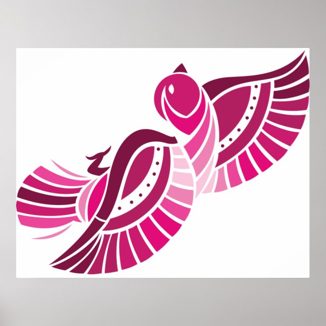 Tribal Pink Bird Stylized Magenta Phoenix Poster (Front)