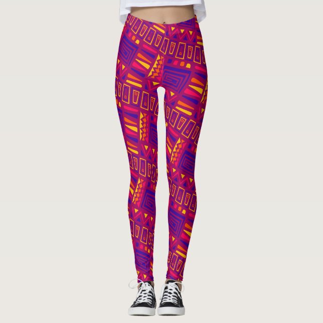 Tribal Pink Blue Minimal Pattern Leggings (Front)