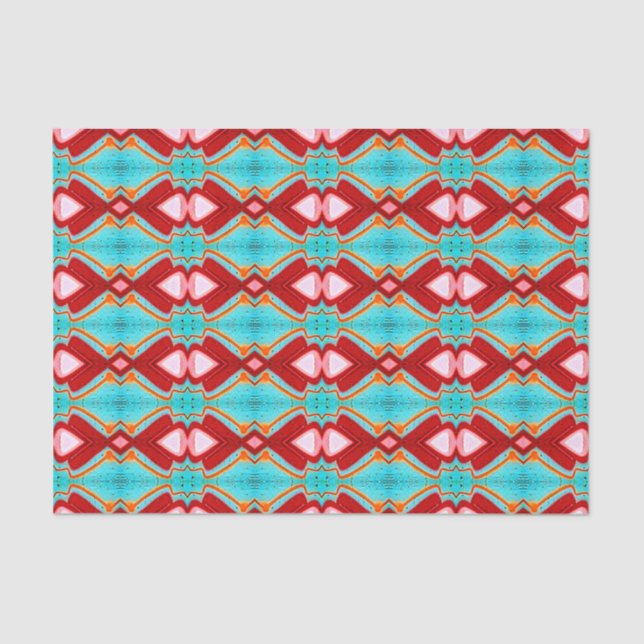 Tribal Pink Teal Red Bright Art Pattern Decoupage Tissue Paper (Front)