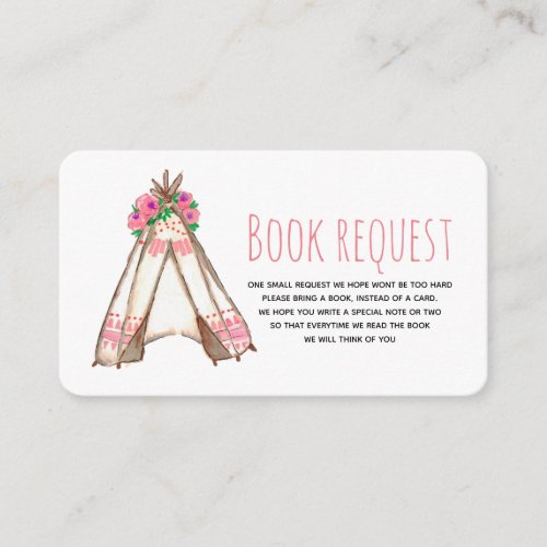 Tribal pink teepee book for the baby card enclosure card