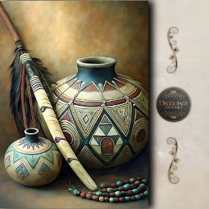 Tribal Pottery & Feather Staff Decoupage Tissue Paper