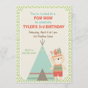 Tribal Pow Wow Bear Birthday Invitation