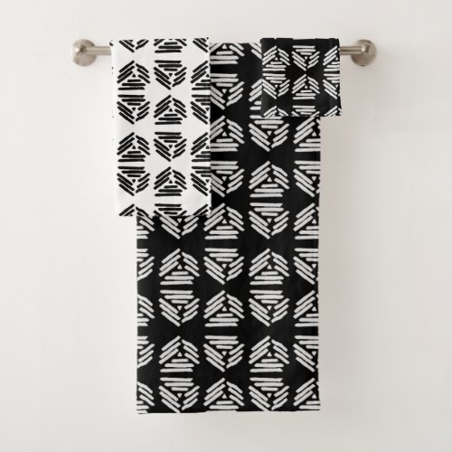 Tribal Pyramid Black and White Alternating Tile Bath Towel Set
