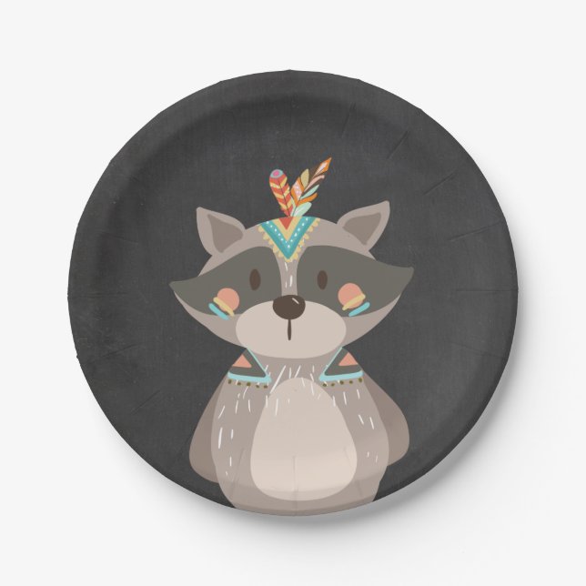 Tribal Raccoon Paper Plates Wild one Woodland Boho (Front)