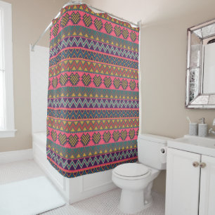 Tribal Radiance Shower Curtain – Vibrant Geometric