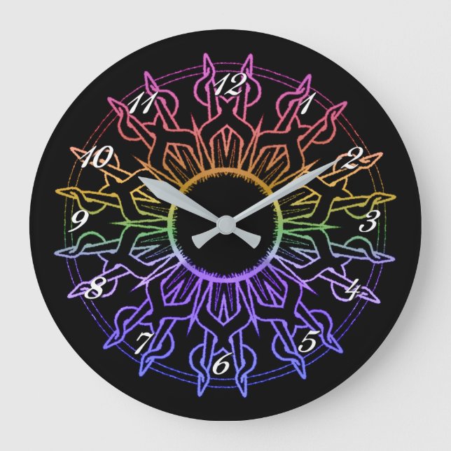Tribal Rainbow Sun Wall Clock (Front)