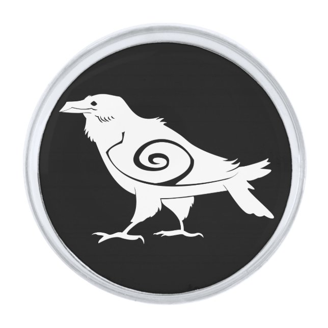 Tribal Raven Silver Finish Lapel Pin (Front)