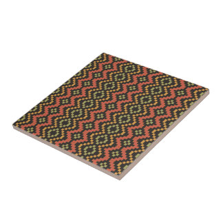 Tribal Red Black Green Egyptian Basket Weave Tile