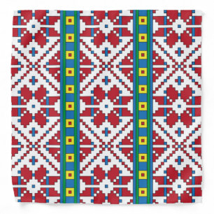 Tribal red, blue, and white star geometric pattern bandana