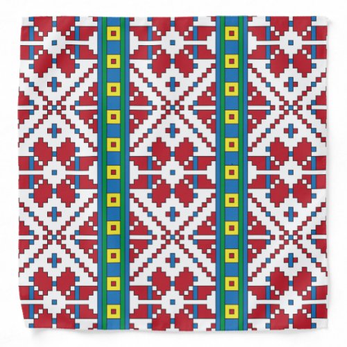 Tribal red blue and white star geometric pattern bandana
