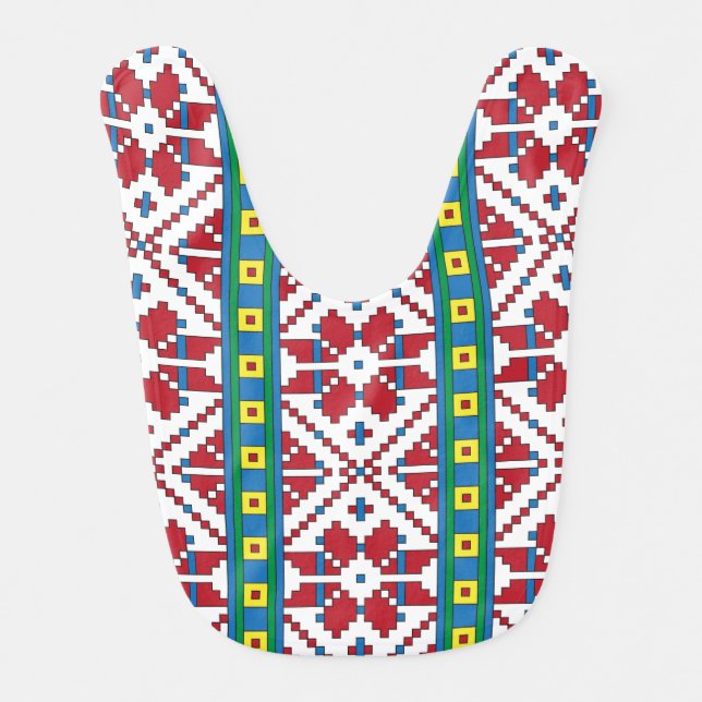 Tribal red, blue, and white star geometric pattern bib (Front)