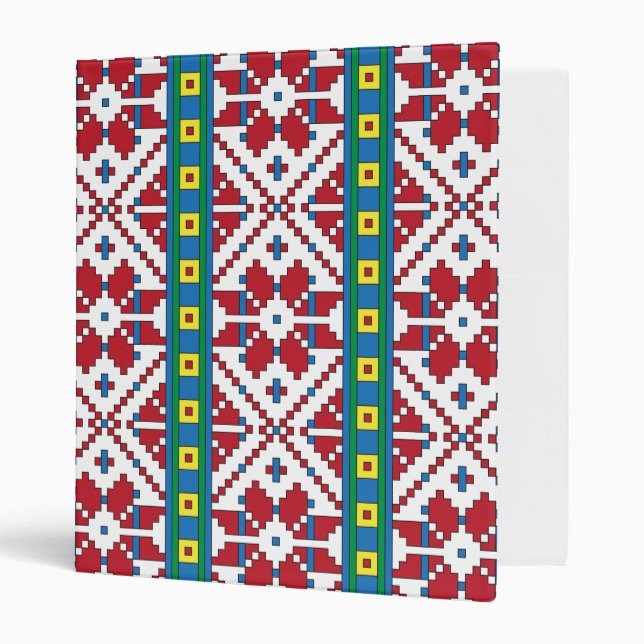 Tribal red, blue, and white star geometric pattern binder (Front/Inside)