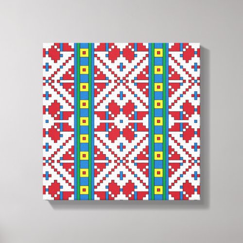 Tribal red blue and white star geometric pattern canvas print