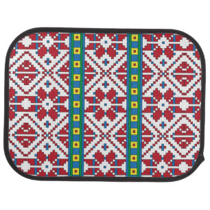 Tribal red, blue, and white star geometric pattern car mat