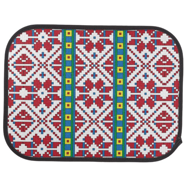 Tribal red, blue, and white star geometric pattern car mat (Rear)