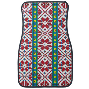 Tribal red, blue, and white star geometric pattern car mat