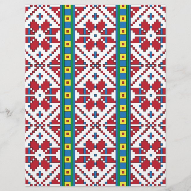 Tribal red, blue, and white star geometric pattern letterhead (Front)