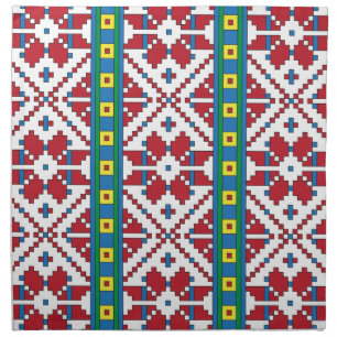 Tribal red, blue, and white star geometric pattern napkin