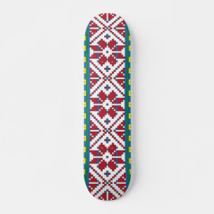 Tribal red, blue, and white star geometric pattern skateboard
