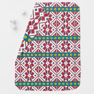 Tribal red, blue, and white star geometric pattern swaddle blanket