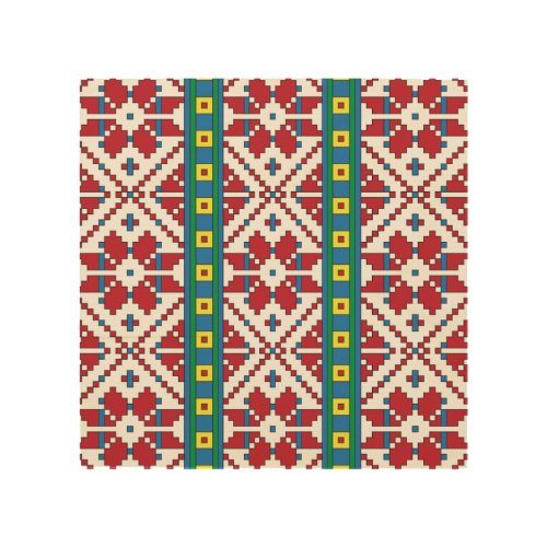 Tribal red blue and white star geometric pattern wood wall art
