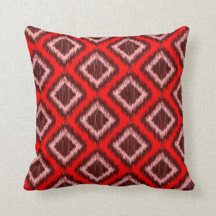 Tribal Red Ikat Modern Chic Pattern Throw Pillow