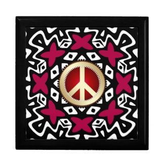 Tribal Red Ribbons Peace Sign Wooden Gift Box