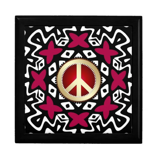 Tribal Red Ribbons Peace Sign Wooden Gift Box