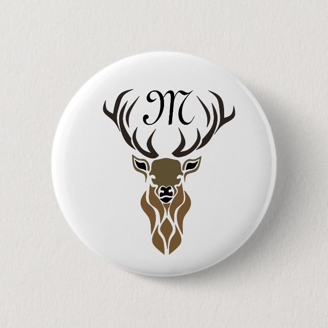Tribal Red Stag Monogram Button (Front)