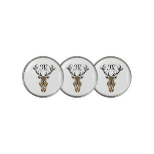 Tribal Red Stag Monogram Golf Ball Marker