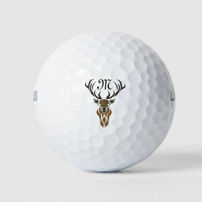 Tribal Red Stag Monogram Golf Balls (Front)