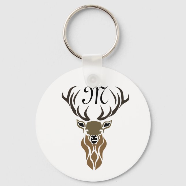 Tribal Red Stag Monogram Keychain (Front)