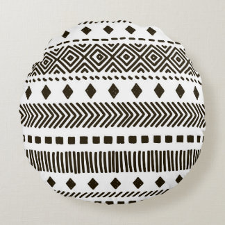 Tribal Rhythms: Ethnic Geometric Patterns Round Pillow