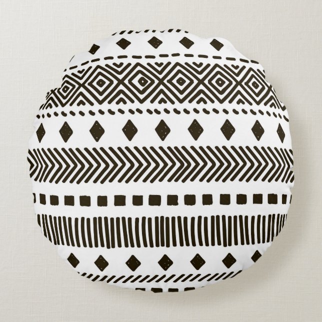 Tribal Rhythms: Ethnic Geometric Patterns Round Pillow (Front)
