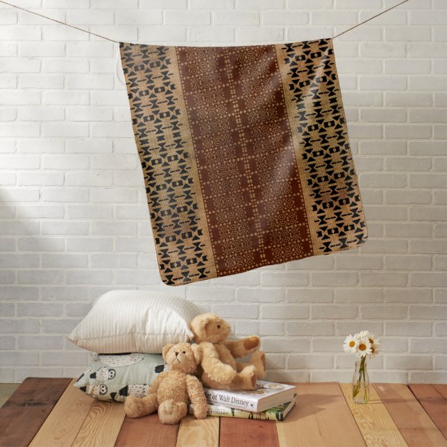 Tribal Rich Brown Mudcloth Baby Blanket (In Situ)