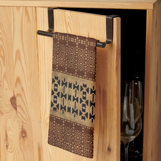Tribal Rich Brown Mudcloth Kitchen Towel (Thirds Fold)