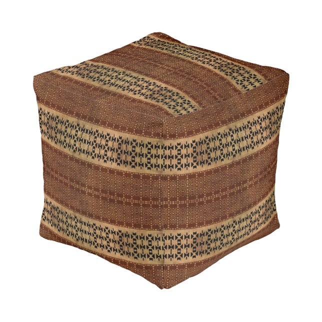 Tribal Rich Brown Mudcloth Pouf (Angled Front)