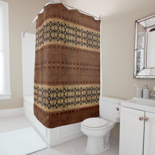 Tribal Rich Brown Mudcloth Shower Curtain (In Situ)