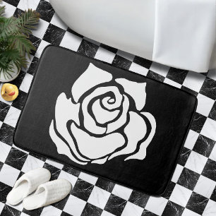 Tribal Rose Black White Bath Mat