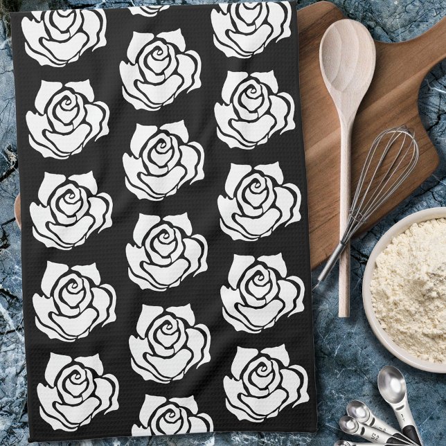 Tribal Rose Black White Kitchen Towel (Creator Uploaded)