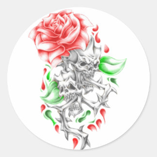 tribal roses skulls classic round sticker