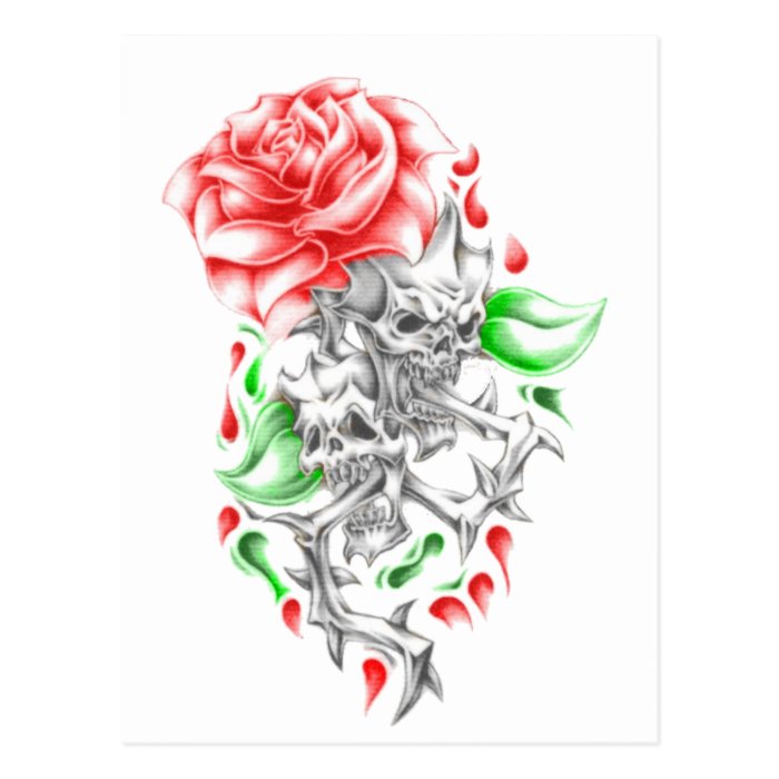 tribal roses skulls postcard