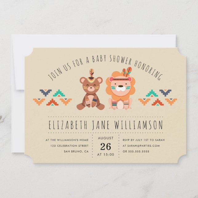 Tribal Safari Animals Boy Baby Shower Party Invitation (Front)