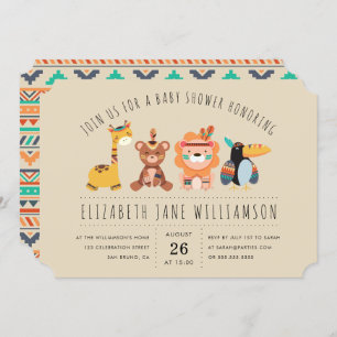 Tribal Safari Animals Boy Baby Shower Party Invitation