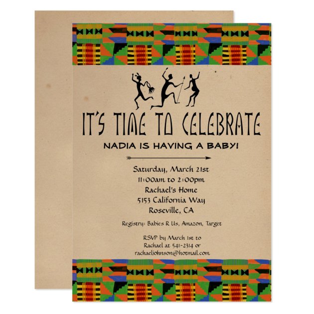 Tribal Safari Baby Shower Invite - Kente Cloth