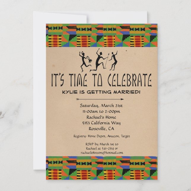 Tribal Safari Bridal Shower Invite - Kente Cloth (Front)