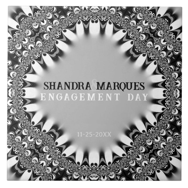 Tribal Satin + Silver Engagement Keepsake Gift Ceramic Tile (Front)